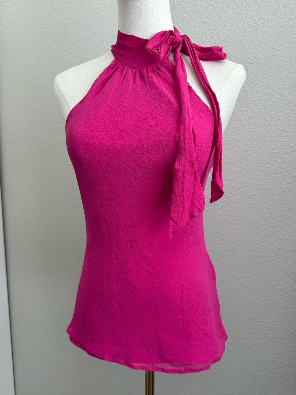 Express Y2K SILK Hot Pink halter neck Barbie core tie top small